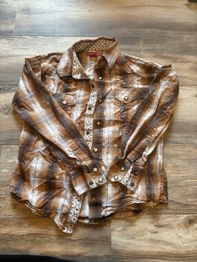 Red Ranch Brown Plaid Button-Down Shirt for Kids